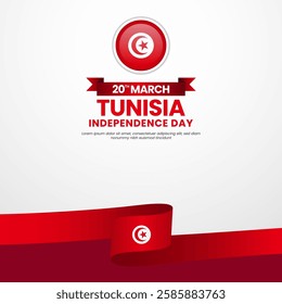 Tunisia Flag for independence day square banner, greeting card design with blank space area