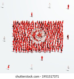 Tunisia Flag. A large group of people form to create the shape of the Tunisian flag. Vector Illustration.