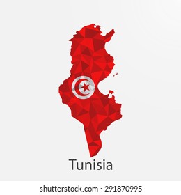 Tunisia flag map in geometric,mosaic polygonal style.Abstract tessellation,background. Vector illustration EPS10