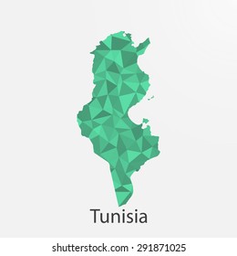 Tunisia flag map in geometric,mosaic polygonal style.Abstract tessellation,background. Vector illustration EPS10