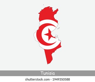 Tunisia Flag Map. Map of the Republic of Tunisia with the Tunisian national flag isolated on a white background. Vector Illustration. svg