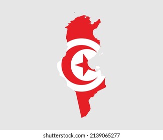 Tunisia Flag Map. Map of the Republic of Tunisia with the Tunisian country banner. Vector Illustration. svg