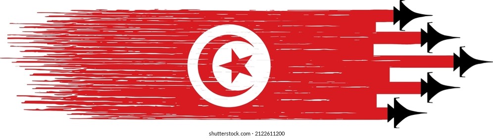 Tunisia  flag with military fighter jets isolated  on png or transparent ,Symbols of Tunisia template for banner,card,advertising,poster, and business matching country, vector illustration