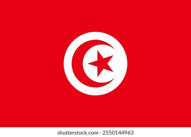 Tunisia flag in official colors, dimensions and aspect ratio. Vector flag symbolizing national pride, identity, heritage, patriotism and authority