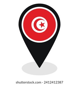 Tunisia flag on map pinpoint icon isolated. Flag of Tunisia