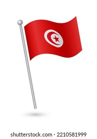 Tunisia flag on pole waving in the wind vector illustration