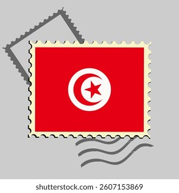 Tunisia flag postage stamp. Isolated vector illustration on grey post stamp background