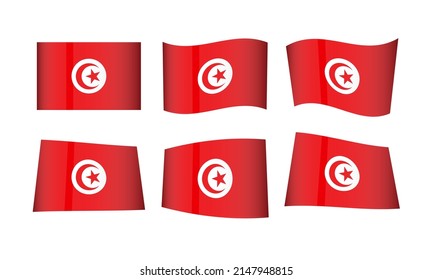 Tunisia Flag Set Tunisian Flags National Symbol Banner Icon Vector Stickers Tunis Africa Arab Arabic Arabian Wave Country City State Wavy Realistic Culture Nation Republic Kingdom Every All Flag