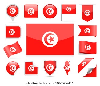 Tunisia Flag Set - Vector Illustration
