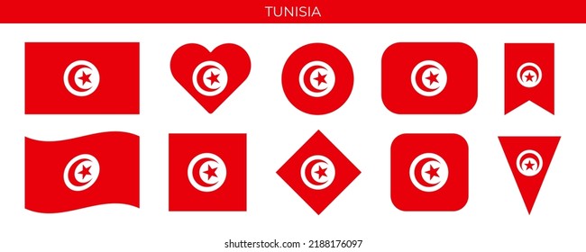 Bandera de Túnez puesta. Ilustración del vector aislada en fondo blanco