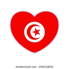 tunisia flag in a shape of heart. Icon flat heart symbol of love on the background national flag. Vector illustration.