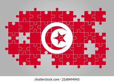 Tunisia flag shape of jigsaw puzzle vector, puzzle map, Tunisia flag for children and classroom, country logo asset, solve problem concept, flat design