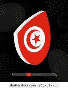 Tunisia Flag Shield icon in 3D on Dark Modern Abstract Rugby Background. Perfect for sports events, heritage themes, national celebrations, and patriotic designs.