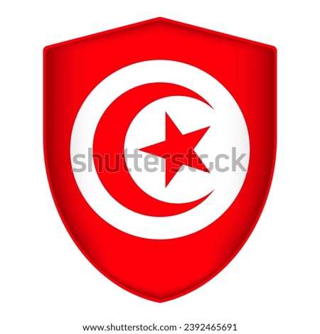 Tunisia flag in shield shape. Vector illustration.