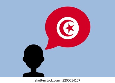 Tunisia flag with speech balloon, silhouette man with country flag, liberty and independence idea, Tunisia flag vector on talking bubble, learning Tunisian language