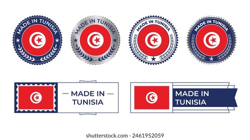 Tunesische Flagge, Tunesische Flagge Stempel, Made in Tunesien. Tunesien Verifiziert, Country Flaggenstempel, Verifiziert, Zertifiziert, Made in, Tag, Siegel, Stempel, Silber, Flagge, Icon-Vektorgrafik.