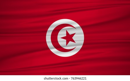 tunisia flag vector. Vector flag of tunisia blowig in the wind. EPS 10.