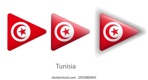 Tunisia flag vector icons set in the shape of rounded triangle