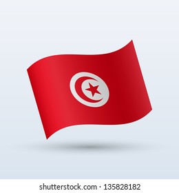 Tunisia flag waving form on gray background. Vector illustration.