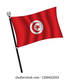 Tunisia flag , flag of Tunisia waving on flag pole, vector illustration EPS 10.