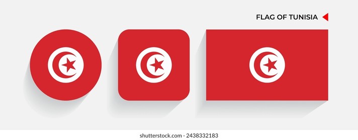 Tunisia Flags arranged in round, square and rectangular shapes