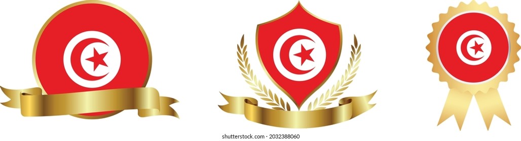 Tunisia flags. Symbols of countries map