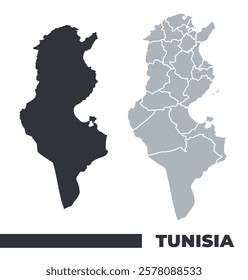 Tunisia flat and border outline vector maps