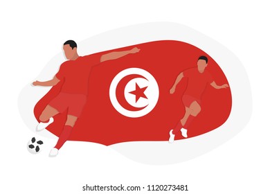 Tunisia football team player kicking dribbling 2018 championship vector illustration soccer