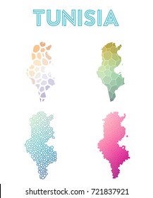 Tunisia geometric polygonal, mosaic style maps collection. Modern design for your infographics or presentation.