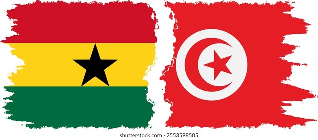 Tunisia and Ghana grunge flags connection, vector