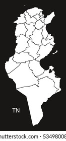 Tunisia governorates Map black and white illustration