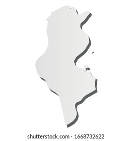 Túnez - silueta gris 3d, mapa de la zona del país con sombra caída. Simple ilustración vectorial plana.