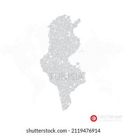 Mapa gris de Túnez aislado en fondo blanco con línea de malla abstracta y escalas puntuales. Ilustración vectorial eps 10