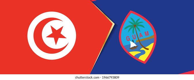 Tunisia and Guam flags, two vector flags symbol of relationship or confrontation.