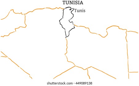 Tunisia hand-drawn sketch map