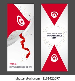 Tunisia Happy independence day Confetti Celebration Background Vertical Banner set