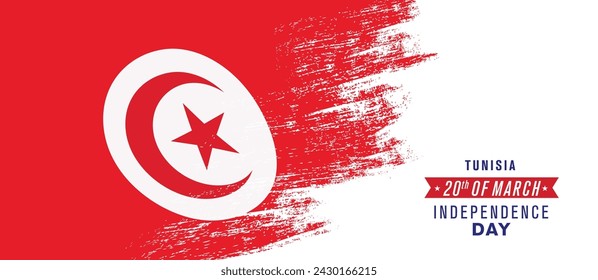 Tunisia happy independence day greeting card, banner vector illustration. Tunisian national holiday 20th of March design element with distressed flag