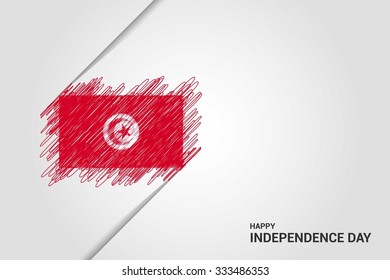 Tunisia Happy independence day scribble flag. Hand drawn Country flag on Gray crumbled paper. vintage background wallpaper vector illustration.