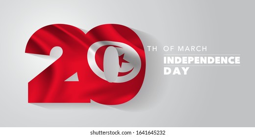 Tunisia happy independence day vector banner, greeting card. Tunisian wavy flag in nonstandard design for 20th of March national holiday