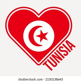 Tunisia heart flag badge. Made with Love from Tunisia logo. Flag of the country in a heart shape. Vector illustration.