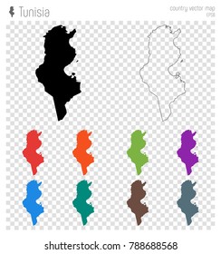 Tunisia high detailed map. Country silhouette icon. Isolated Tunisia black map outline. Vector illustration.