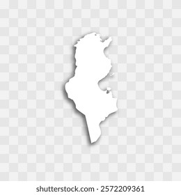 Tunisia high detailed vector representation of country silhouette. White color on transparent background with dropped shadow. For educational, decorative, or informational use.