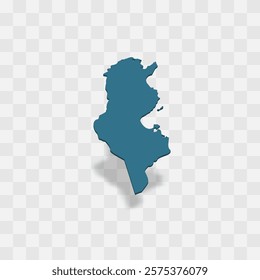 Tunisia high detailed vector representation of country silhouette. 3D map on transparent background with dropped shadow. For educational, decorative, or informational use.