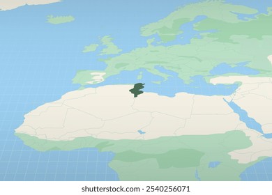 Tunisia highlighted on a detailed map, geographic location of Tunisia. Vector Map.