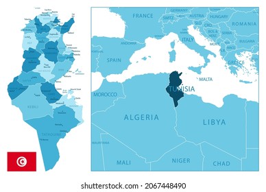 Tunisia - highly detailed blue map. Vector illustration svg