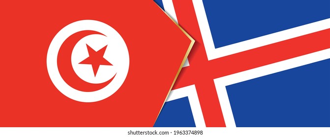 Tunisia and Iceland flags, two vector flags symbol of relationship or confrontation.