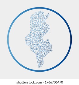 Tunisia icon. Network map of the country. Round Tunisia sign with gradient ring. Technology, internet, network, telecommunication concept. Vector illustration.