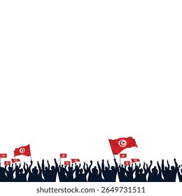 Tunisia Independence Day Crowd Silhouette with National Flag