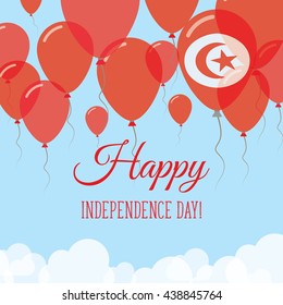 Tunisia Independence Day Flat Patriotic Card. Happy National Day Tunisia Vector Patriotic card. Flying Rubber Balloons in Colors of the Tunisian Flag.