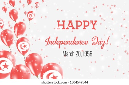 Tunisia Independence Day Greeting Card. Flying Balloons in Tunisia National Colors. Happy Independence Day Tunisia Vector Illustration.